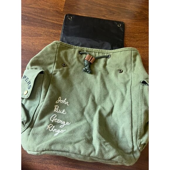 The Beatles Sgt. Pepper’s Canvas Backpack by Junk Food Olive Green Band Bag - Picture 6 of 9